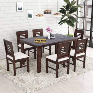 Worldwood Marble Finish RoseWood (Sheesham) Solid Wood 6 Seater Dining Set