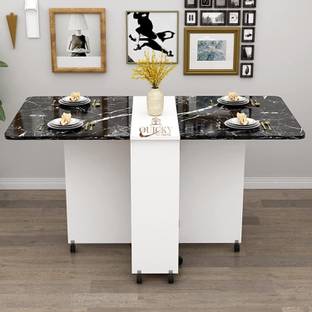 QuickyGoQuickly Quicky New &Stylish Black marbled Folding Dining Table made up of Engineered Wood 4 Seater Dining Table