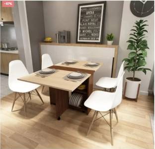 junco Space saving folding dining table with 2 tier Storage Engineered Wood 6 Seater Dining Table