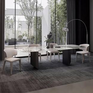 NG Decor Modern Rectangular Sintered Stone Dining Table with Double Pedestals Table Only Stone 4 Seater Dining Table