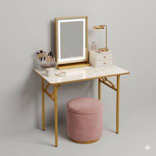 WIFTY Multi-Purpose Foldable & Portable Wooden Laptop Table with Metallic Golden Leg Solid Wood Dressing Table