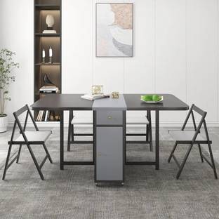 NG Decor Ultic Modern Gray Rectangle Folding Wood Dining Table Engineered Wood 4 Seater Dining Table