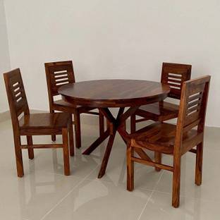 Ganpati Arts Sheesham Wood Round 4 Seater Dining Table Set with 4 Chairs Solid Wood 4 Seater Dining Table