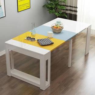 NG Decor Modern Folding White Dining Table Movable Writing Desk Engineered Wood 8 Seater Dining Table