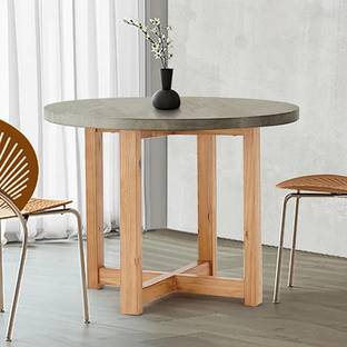 NG Decor Japandi Concrete Gray Dining Table Small Round Wooden Tabletop Engineered Wood 2 Seater Dining Table