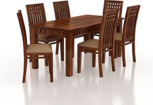 Ganpati Arts Wood Armania 6 Seater Dining Table Set with 6 Cushion Chairs For Home Solid Wood 6 Seater Dining Table