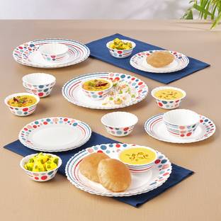 Larah by Borosil Pack of 24 Opalware Galaxy Series Pastel Crockery Set for Dining & Gifting Dinner Set