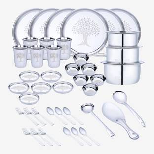 LIMETRO STEEL Pack of 45 Stainless Steel Laser Printed Serves 6 Dinner Set
