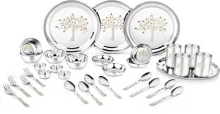 Classic Essentials Pack of 32 Stainless Steel Dinner Set|Serves 4 People|Heavy Gauge|Kitchen Set|Permanent Laser-Vriksha Dinner Set