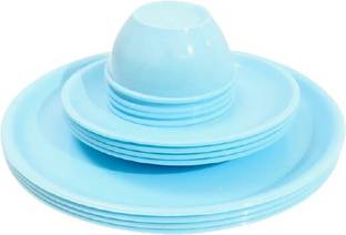 Kanha Pack of 9 Plastic Plastic Unbreakable 3 pcs Dinner Plates & 3 pcs quarter plate and 3 Bowls Set Dinner Set
