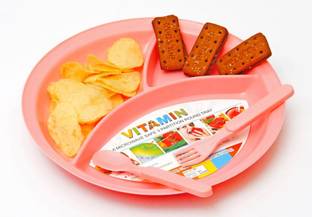 KORBOX Plastic Plastic Dinner Serving Plate for Kids Plastic Breakfast, Lunch, Dinner Set Dinner Set