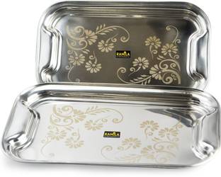 RAMILA Pack of 2 Steel Dinner set tray Serving tray Dinner Set