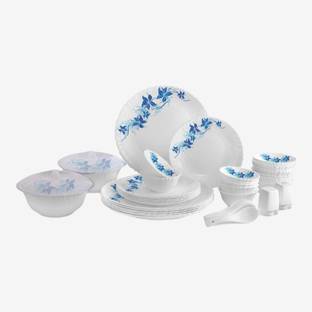 cello Pack of 37 Opalware Dazzle Blue Swirl Scratch Resistant/ Light Weight/ Smooth Surface Dinner Set