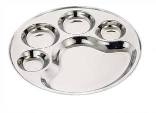 Lyticx Make in India 5 Compartment Stainless Steel Round Dinner Plate