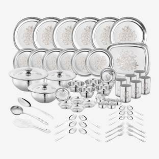 Classic Essentials Pack of 64 Stainless Steel Dinner Set|Serves 6 People|Heavy Gauge|Kitchen Set|Permanent Laser-Glory Dinner Set