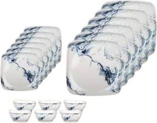 Hamlay Pack of 18 Melamin Blue Marbel 18 pcs Dinner Set