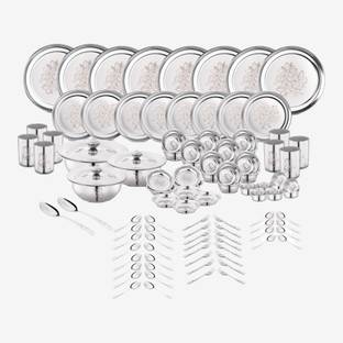 Classic Essentials Pack of 101 Stainless Steel Dinner Set|Serves 8 People|Heavy Gauge|Kitchen Set|Permanent Laser-Glory Dinner Set