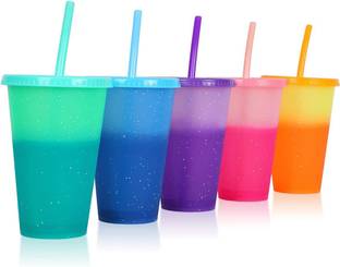US1984 Plastic Tumblers with Lids & Straws 5Pcs Large Color Changing Cups for Adult Kid