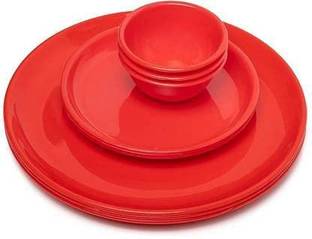 AWICKTIK Pack of 9 Plastic Microwave Safe Combo (3 Big Plate + 3 Quarter Plate + 3 Bowls) Dinner Set