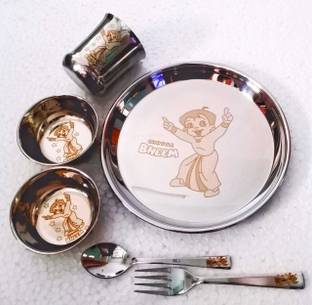 Swarn Bhumi Pack of 6 Steel "The Super Chhota bheem permanent laser print dinner set for kids " Dinner Set