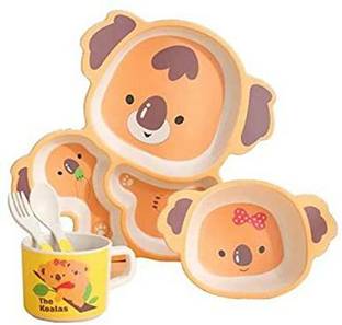Dherik Tradworld Pack of 5 Microfiber 5 Bamboo Koala Bear Dinner Set Plate Cup Fork Spoon Bowl Dinner Set