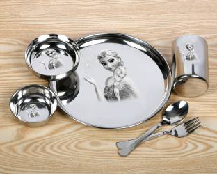 f-studio Pack of 6 Stainless Steel Elsa Lunch & Dinner Plate for Kids(6 Piece set Elsa) Dinner Set