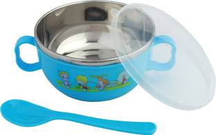 Baby Moo Stainless Steel On-The-Go Blue Steel Bowl & Spoon Tiffin Set Dinner Set