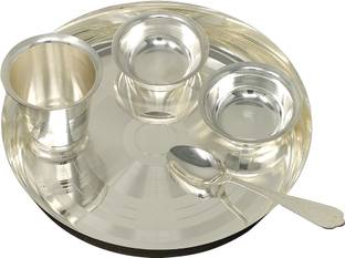 BENGALEN Pack of 5 Silver Plated Baby Rice Ceremony Annaprashan Gift for Boys Girls Birthday Dinner Set Dinner Set