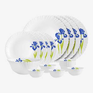cello Pack of 17 Opalware Dazzle Opalware Blue Iris Dinner Set | Crockery Set | Blue Dinner Set