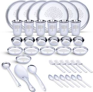 LIMETRO STEEL Pack of 39 Stainless Steel Laser Printed Heavy Gauge Dinner Set