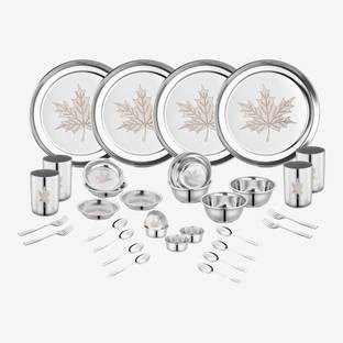 Classic Essentials Pack of 32 Stainless Steel Dinner Set|Serves 4 People|Heavy Gauge|Kitchen Set|Permanent Laser-Maple Dinner Set