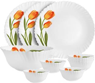 cello Pack of 10 Opalware Dazzle Series Spring Tulip Crockery Set |Dishwasher Safe |Light-Weight Dinner Set