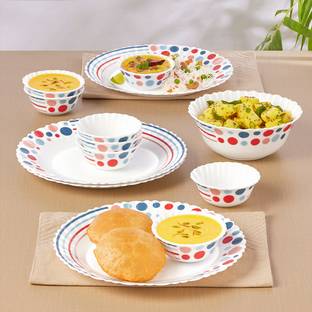 Larah by Borosil Pack of 13 Opalware Pastel Dinner Set Dinner Set