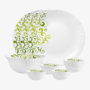 cello Pack of 10 Opalware Dazzle Opalware Oleander Dinner Set | Crockery Set |Green Dinner Set