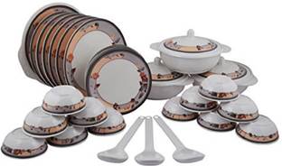 Maharaja Melamine Pack of 34 Melamin 7 Days Round Melamine Dinner Set, 34 Pieces, Service for 6, White and Blue. Dinner Set
