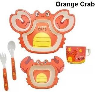 Deepashri Bamboo FIbre Orange Crab Baby Feeding kids Dinner Set (Plate, Bowl, Cup, Spoon & Fork) Dinner Set