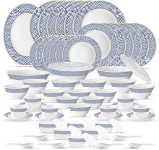 BOROSIL Pack of 66 Opalware Bridal Set Made in India Microwave and Oven safe Juliet Dinner Set