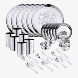 LIMETRO STEEL Pack of 36 Stainless Steel Stainless Steel Dinner Set (Laser Print) Dinner Set