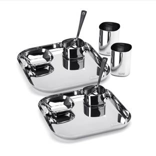 Sumeet Pack of 10 Stainless Steel Square Stainless Steel Heavy Gauge Mirror Finish Dinner set, Pack of 10 pieces Dinner Set