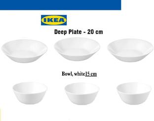 IKEA Pack of 6 Opalware Digital Shoppy Deep Plate (3 Pc) and Serving Bowl (3 Pc) Dinner Set