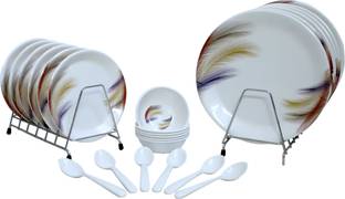 DRIZLING Pack of 24 Melamin Dinner Set