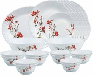 BOROSIL Pack of 27 Opalware CHRYS RED Dinner Set