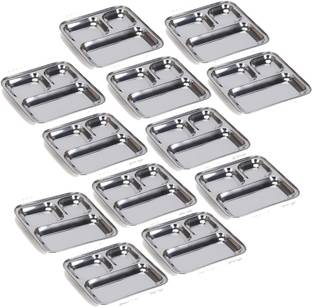 Masox Store Pav Bhaji Plate/Thali/Dinner Plates/Three Compartment Plate 3 in 1 Snack Dish K8 Dinner Plate