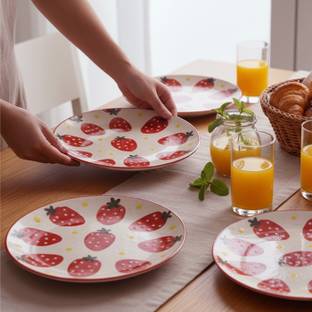 Tyera Pack of 4 Ceramic Strawberry Ceramic Dessert Plates Dinner Set