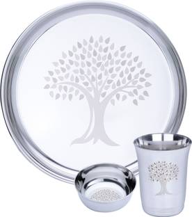 LIMETRO STEEL Pack of 3 Steel Laser Printed (Serves 1) Dinner Set