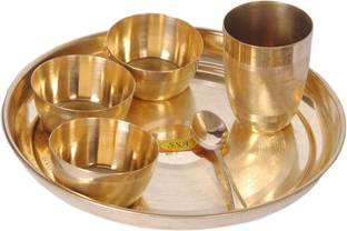 Shivshakti Arts Pack of 6 Brass Handmade Pure Brass Thali Set 6 Pcs Dinner Set