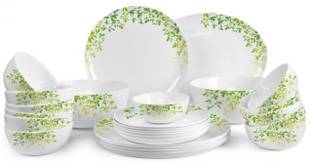 cello Pack of 27 Opalware Royale Green Orchard Dinner Set of 27 pcs || Dinner Plate 11"(6 pcs) || Quarter Plate (6 pcs) || Oval Platter (1 Pcs) || Veg Bowl (6 Pcs) || Soup Bowl (6 pcs) || Serving Bowl Medium (2 Pcs) Dinner Set