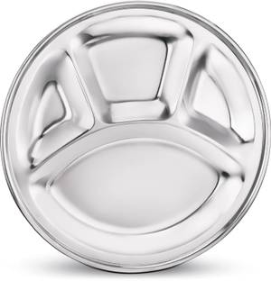 Classic Essentials Stainless Steel Round Lunch Dinner Plate, Bhojan Thali 4 in 1 Compartments Dinner Set