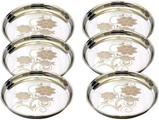 EMINENT TRADERS Pack of 6 Stainless Steel ET-6 THALI LASER PRINTED 6 NOS Dinner Set