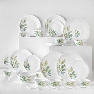 Larah by Borosil Pack of 34 Opalware Galaxy Fauna Crockey for Dining & Gifting, Plate & Bowl Dinner Set